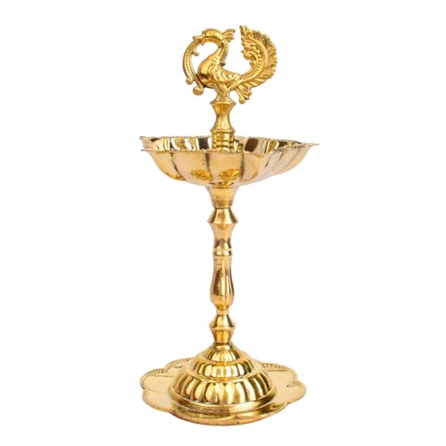 SATVIK 6.5 - 7 INCH Peacock Kerala Flower Stand Brass