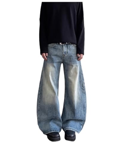 Mens Casual Jeans Y2k Vintage Baggy Wide Leg Loose Fit Skateboard Denim Pants for Men Hip Hop Streetwear