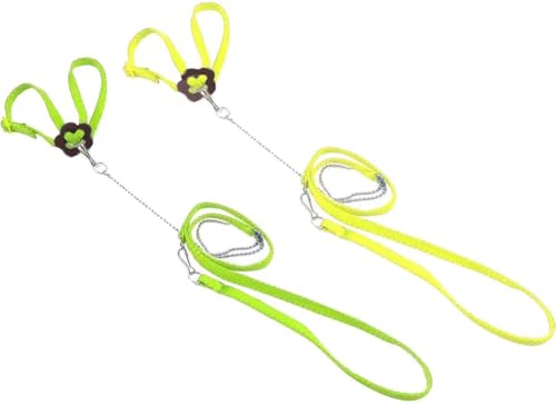 Adjustable Harness Leash for Birds 2Pack Nylon Anti-bite Outdoor Training Walking Control Rope for Parrot African Grey Cockatoo Macaw Ringneck Parakeet Cockatiel Reptile Lizard (Yellow+Green)