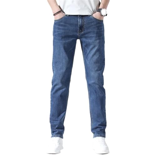 Men Slim Straight Jeans Denim Regular Fitness Trousers Light Blue Summer Clothing Cowboys Pants