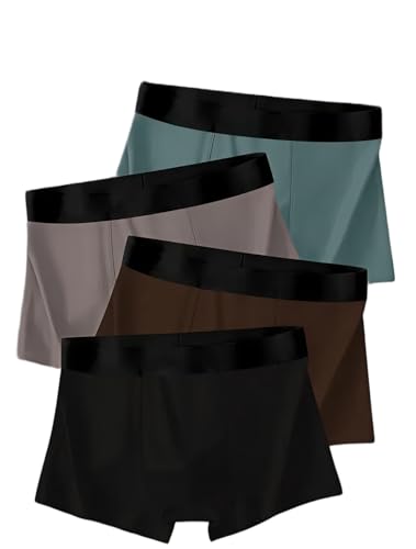 Image of Men's Soft Nylon Boxer Briefs Breathable Stretch Trunks with Elastic Waist Pack of 4