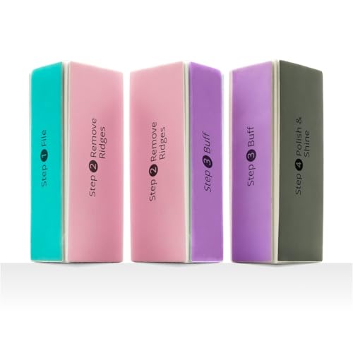 4 Way Nail Buffer Block (3 Pcs) Nails Smoother Buffing Block Nail Shine Buffers Blocks Files for Natural and Acrylic Nails Smoother Buffing Block Polisher Fingernail File Buffer 120/240/600/3000 Grit