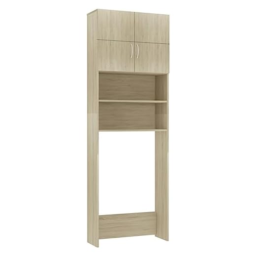 vidaXL Mueble Lavadora Secadora Torre Armario Almacenamiento Columna Hueco Lavandería Baño Cocina 2 Puertas 4 Estantes Contrachapada Roble Sonoma