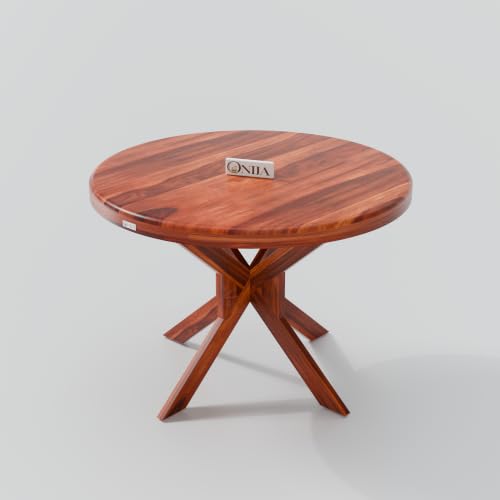 Image of ONIJA Solid Sheesham Wood 4 Seater Dining Table Set with Cushioned Chairs for Dining Room | Living Room | Home & Office | Hotels Restaurant & Cafe (4 Seater, Honey Finish)