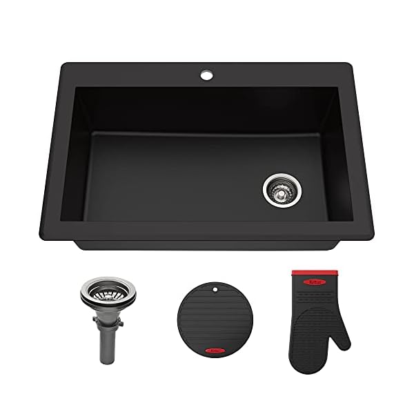 KRAUS Forteza™ 33” Dual Mount Single Bowl Granite Kitchen Sink in Black, KGD-54BLACK KRAUS Forteza™ 33” Dual Mount Single Bowl Granite Kitchen Sink in Black, KGD-54BLACK