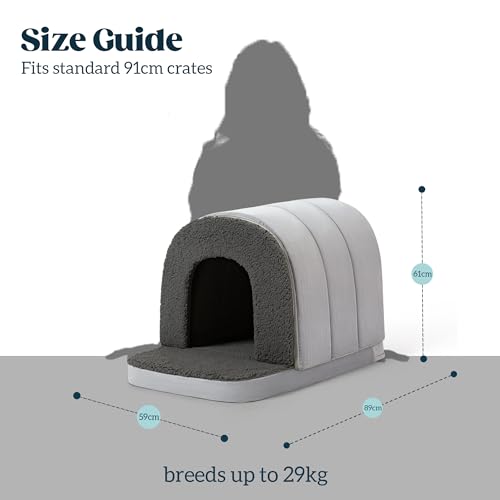 Pelzin Orthopädisches Indoor-Hundehaus - Hundeschlafhaus mit Eierkarton-Schaum, Zeltbett mit wasserdichter Innenhülle & Rutschsperre, Ideal für große Rassen, passt zu 92cm-Boxen (89x59cm), Holzkohle