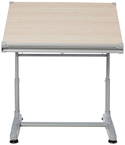 S Stand Up Desk Store Adjustable Height and Angle Drafting Table Drawing Desk with Large Surface (Silver Frame/Birch Top, 40" W X 26" D)