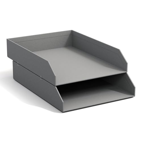 BIGSO Hakan 2er-Set Briefablage A4 – Aufbewahrungsbox stapelbar mit Griff – Schreibtischablage für Briefe, Dokumente & Unterlagen – Ordnungssystem aus Faserplatte mit Papier – grau