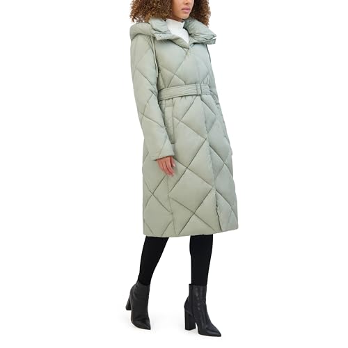 Kenneth Cole Women's Diamond Quilted Belted Puffer with Ultra Soft Plush Synthetic Fill
