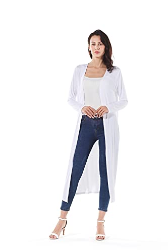 Image of Women's Solid Sweater Essential Duster Long Cascading Open Front Lightweight Blue Cardigan