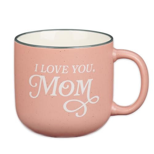 Christian Art Gifts Large Microwave/Dishwasher Safe Ceramic Coffee & Tea Mug for Mothers: I Love You, Mom Inspirational Proverb Bible Verse, Non-toxic, Clean Sturdy Beverage Cup, Pink & White, 14 oz.
