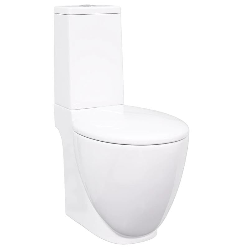 Toilettes rondes en céramique pour salle de bain avec sortie verticale - Céramique blanche pour salles de bains modernes - Durable et facile d'entretien