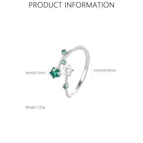 SUYACS 925 Sterling Silver Star Rings with Green Blue Birthstone for Women Cute Adjustable Y2K Rings Double Star CZ Wrap Open Statement Engagement Ring Jewelry Birthday Gifts to My Daughter4