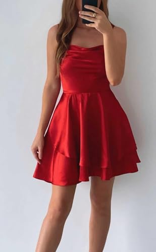 Cowl Neck Satin Homecoming Dresses for Teens 2025 Spaghetti Straps Short Prom Formal Party Mini Dresses4