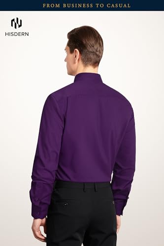 HISDERN 101C Men's Dress Shirts Long Sleeve Easy Care Quick Dry Breathable Regular Fit Formal Business Casual S-4XL3