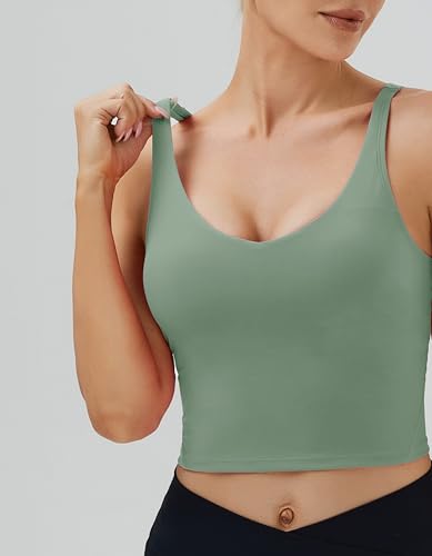 Image of Oalka Sports Bra Womens Longline Padded Crop Yoga Tank Tops
