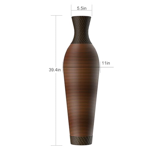 Image of Large Hand-Woven PVC Rattan Floor Vase, Tall Home Decor Floor Vase for Fake Flower Dried, PVC Decorative Flower Holder for Living Room, Bedroom, Dining Room, Entryway, Hallway