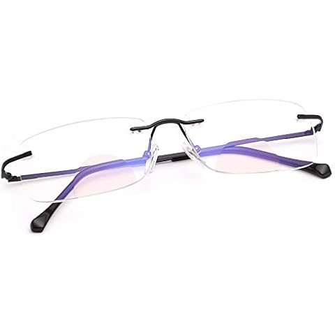 Rimless Clear Bifocal Reading Glasses Blue Light Blocking Readers for Men and Women Unisex Eyewear Far Near Dual-Use Lightweight Magnifying Anti Glare UV Digital Reduce Eyestrain Fashion Eyeglasses Cover