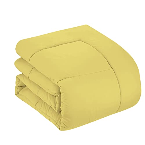 Sweet Home Collection 7 Piece Comforter Set Bag Solid Color All Season Soft Down Alternative Blanket & Luxurious Microfiber Bed Sheets, Yellow, Twin XL