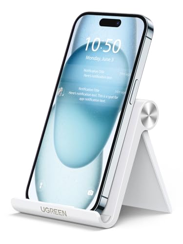 UGREEN Handy Ständer Tisch Handy Halter Handyhalterung Tisch Aufsteller tragbarer Handyständer kompatibel mit iPhone 17 16 15 14 13 12 Pro Max, Galaxy S23 Ultra S23+ S23 S22 S21 bis zu 7,9 Zoll (Weiß)