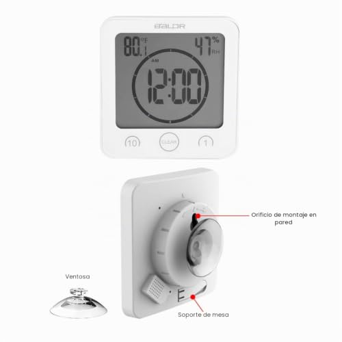 Miniatura 3 de Aleenfoon Reloj De Baño Digital Con Ventosa De Pared Impermeable, Pantalla Grande, Temporizador De Ducha, Con Alarma, Termómetro De Temperatura, Higrómetro, Temporizador De Cuenta Regresiva