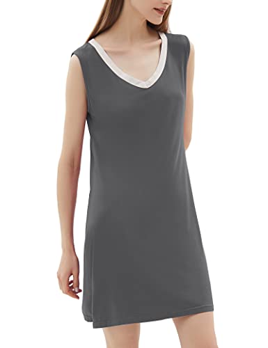 Joyaria Women Moisture Wicking Nightgown Sleeveless Sleepwear Nightshirt Soft Modal Cooling Dark Gray #TOP18