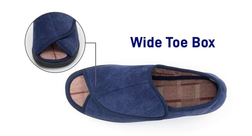 Image of Open Toe Diabetic Slippers for Men Extra Wide Width, Memory Foam Open Toe House Shoes Non Slip - For Seniors Arthritis Swollen Feet