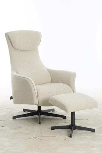 XITIAhome - Sillón Giratorio Reclinable con Reposapiés a juego incluido. Sillón de Salón giratorio con función relax, de cuidada estética, líneas depuradas y gran confortabilidad. Tapizado en Beige