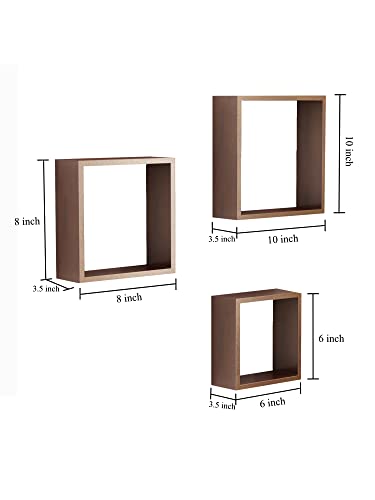 Image of Home Sparkle Wall Mounted Floating Shelves | 3 Set Decorative Cube Shelves Rack | Ideal for Decoration in Living Room, Bedroom & Wall Floating Bookshelf (Brown)
