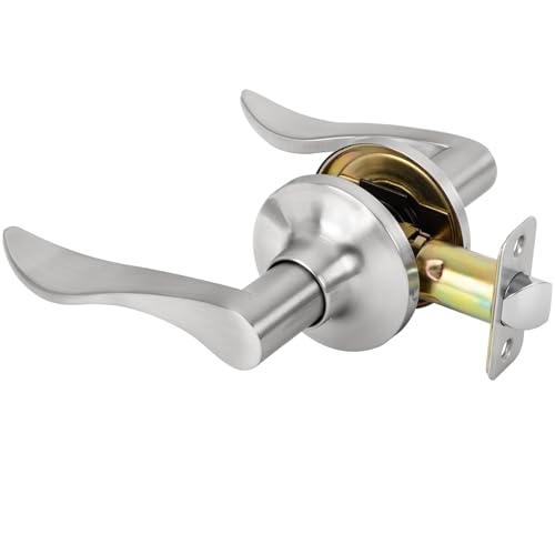 RAFECIEE Passage Door Handle Keyless Closet Door Handles Interior Wave Lever Door Handle for Hallway Reversible for Right & Left Satin Nickel