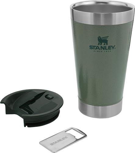 STANLEY Stay-Chill Beer Pint 16 oz | Wide Mouth Lid | Built-In Bottle Opener | Beer Tumbler Cup | Insulated Stainless Steel Pint Glass | BPA-Free | Hammertone Green