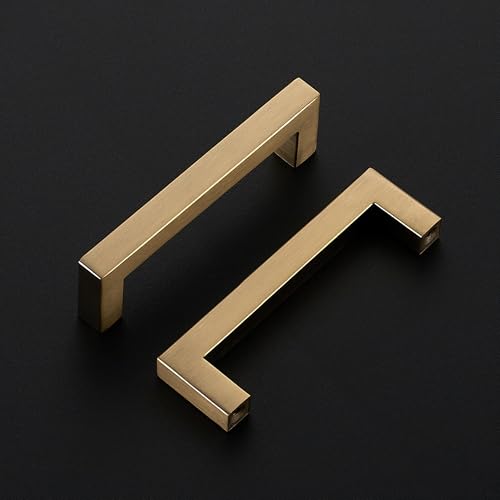 Image of Ravinte 30 Pack Champagne Bronze Cabinet Handles 4 Inch Hole Center Stainless Steel Kitchen Square Cabinet Pulls for Dresser Drawer Cupboard Handles with Screwdriver