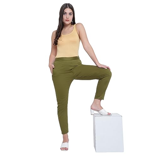 Image of BLUE STAR SHARK Stretchable Cotton Lycra Cigarette Pants | Versatile and Stylish Women's Pants | Comfortable Slim Jeggings | Ankle Length Straight Trousers for Office, Formal, Casual Wear