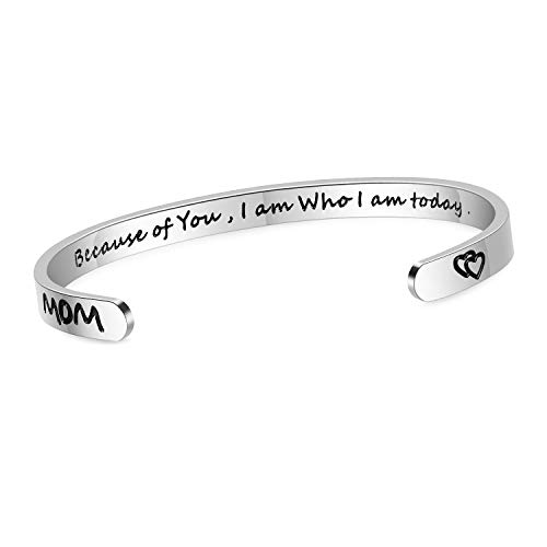 SAM & LORI Birthday Gifts for Mom to be Mothers day Daughter Mom in law Stepmom Bonus Mum Mama Godmother Bracelet Her Women Bulk from Son Presents Christmas Day Because Of You I Am Who I Am Today