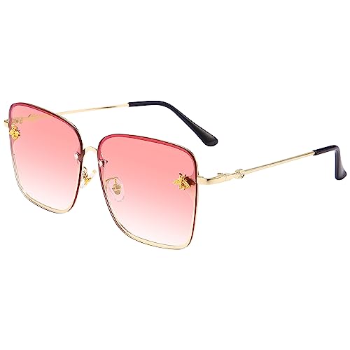 Dollger Trendy Oversized Square Sunglasses for Women Gradient Lens Big Metal Frame Retro Pink Sunglasses UV400 Protection