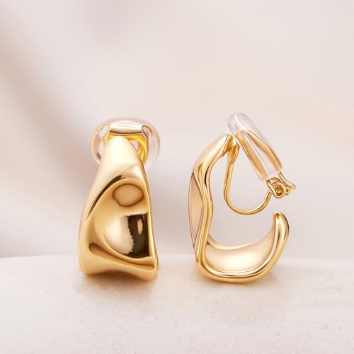 FAN&LOUIS Clip On Earrings Women,Gold Silver Chunky Statement Earrings Clips Lightweight Teardrop Earrings for Women 20262