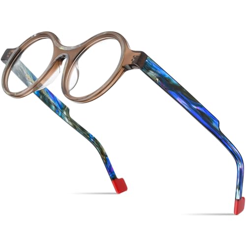Image of HEPIDEM Multicolor Acetate Glasses Frame Women,Oversize Round Optical Eyeglasses 9345