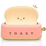 TOOGE Cute Toast Lamp, Small Desk Lamp, Night Light, Rechargeable, Pink, Plastic, Kawaii Decor for Bedroom, Table, Bedside, Desk, Gifts for Kids and Adults