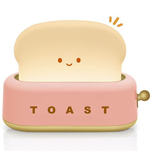 TOOGE Cute Toast Lamp Small Desk Lamp Night Light Rechargeable Pink Plastic Kawaii Decor for Bedroom Table Bedside Desk Gifts for Kids and Adults
