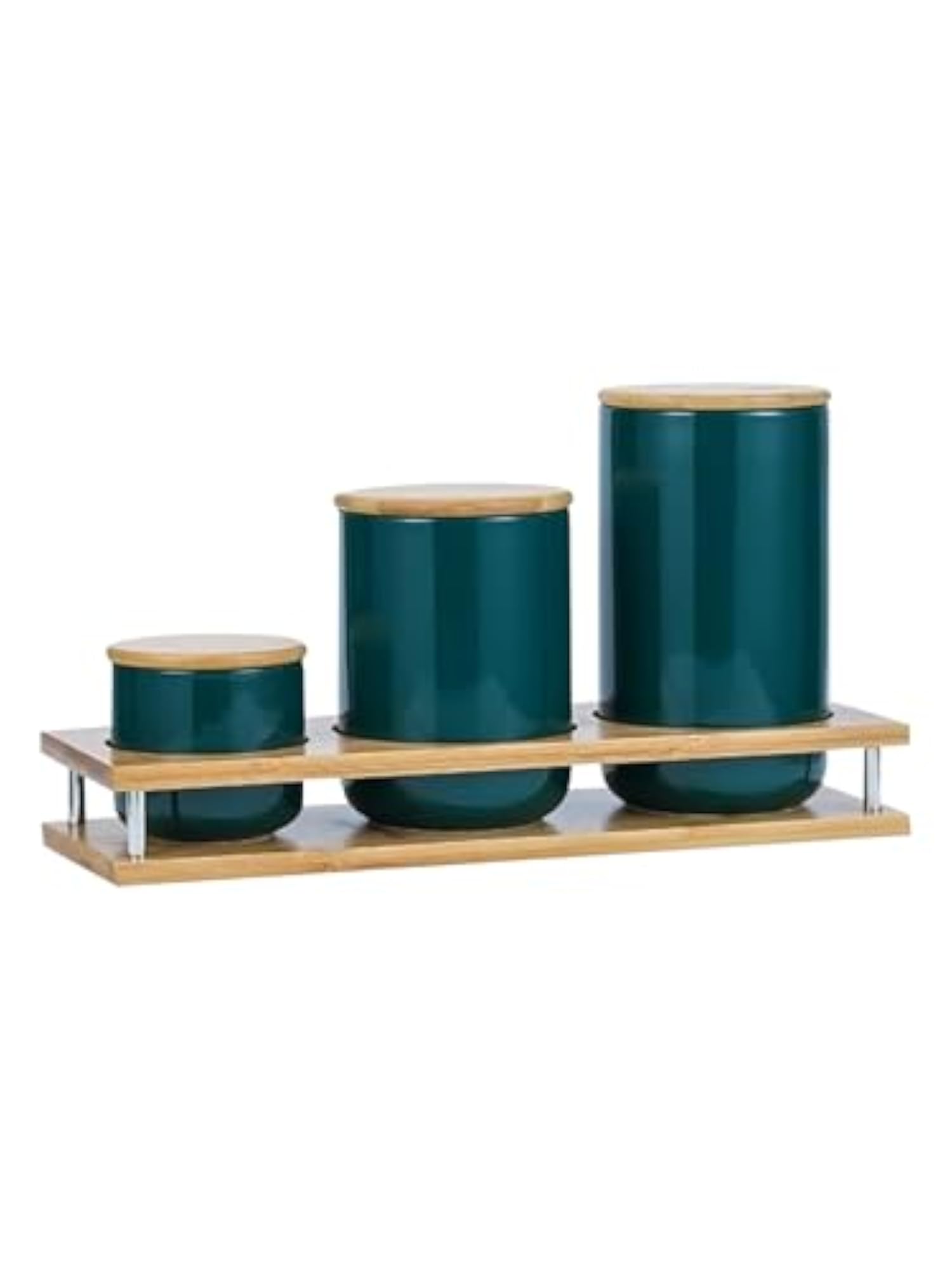 Ceramic Jars Set with Bamboo Lids & Stand