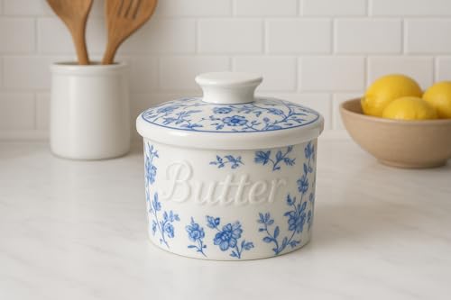Image of Butter Crock with Water Line, Ceramic Butter French Keeper Dish with Lid for Fresh Spreadable Butter