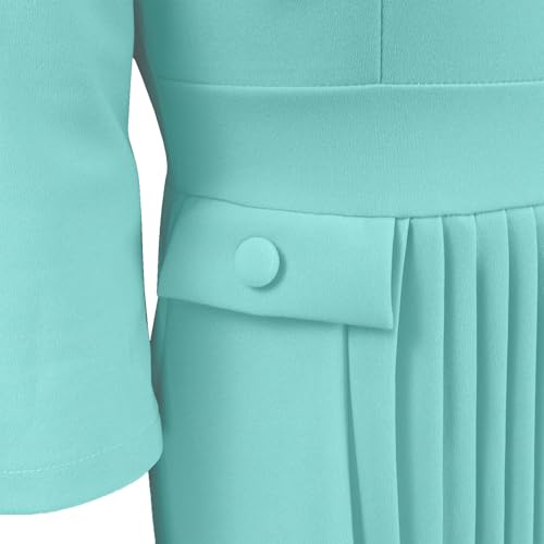 Image of Work Midi Dress for Women 3 /4 Sleeve Vintage Ruffle A-line Pleated Dress Elegant Church Dress V Neck Business Casual Outfits