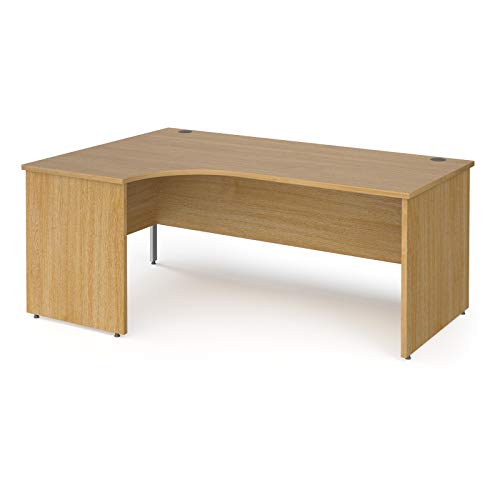 Image of Mr Office Contract 25 left hand ergonomic desk with panel ends and silver corner leg, 1800, Oak
