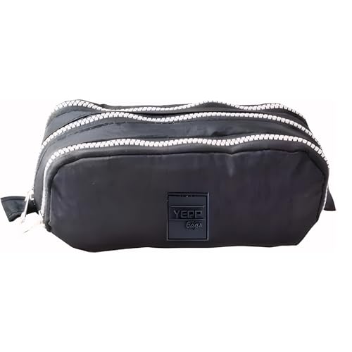 Estojo Universitário e Escolar Necessaire Grande 3 Divisões Espaçosas para Materiais Organização Perfeita para Estudantes Material Volta as Aulas (Preto)