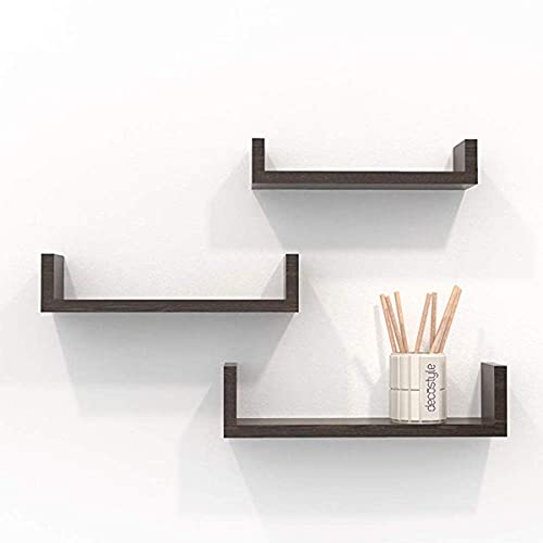 Image of Wooden Wall Mounted Shelf for Home Office, Decoration (Number of Shelves - 3) (Black)