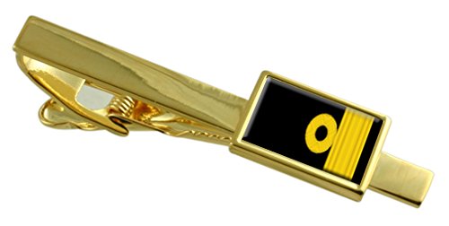 Clip de Corbata de Tono Oro de la Marina Real Commodore con Pasador Grabado Masculino