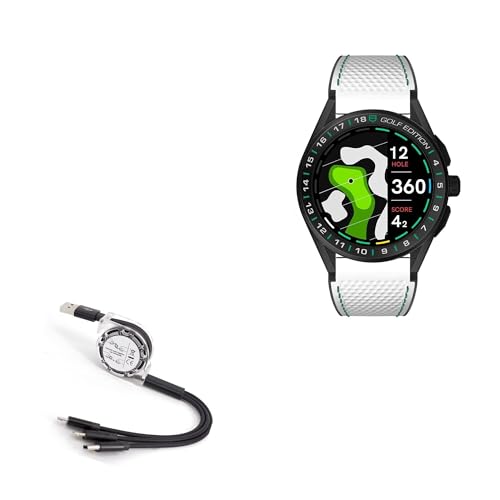 BoxWave Cable Compatible with Tag Heuer Connected Golf Edition - AllCharge miniSync, Retractable, Portable USB Cable - Jet Black