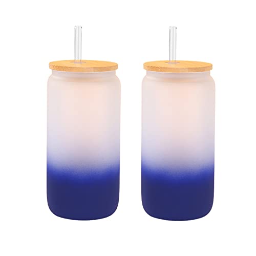 BOICXM Paquete de 2 tarros de vidrio esmerilado de sublimación, vasos de boca ancha de 16 onzas, tazas con tapa y popote, vasos reutilizables para café helado, jugo, refrescos y bebidas Cover