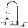 APPASO Two Handle Kitchen Faucets, 4 Holes Kitchen Faucet with Pull Down Sprayer, Modern Brushed Nickel 3 Hole Kitchen Sink Faucet?2 Modes Stainless Steel Faucet for Kitchen Sink