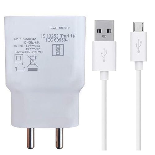 Image of Fast Charger for Tecno Spark 7T / 7 T Charger Original Adapter Like Wall Charger | Mobile Charger | Fast Charger | Power Adapter | Android Smartphone USB Charger With 1 Meter Micro USB Charging Data Cable (2 Amp, VI1, White)